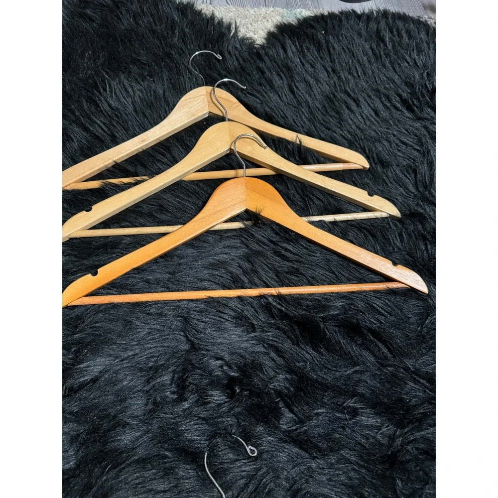 Set of 6 Natural Wood Hangers Mixed Style Wishbone and Contoured with Metal Hook